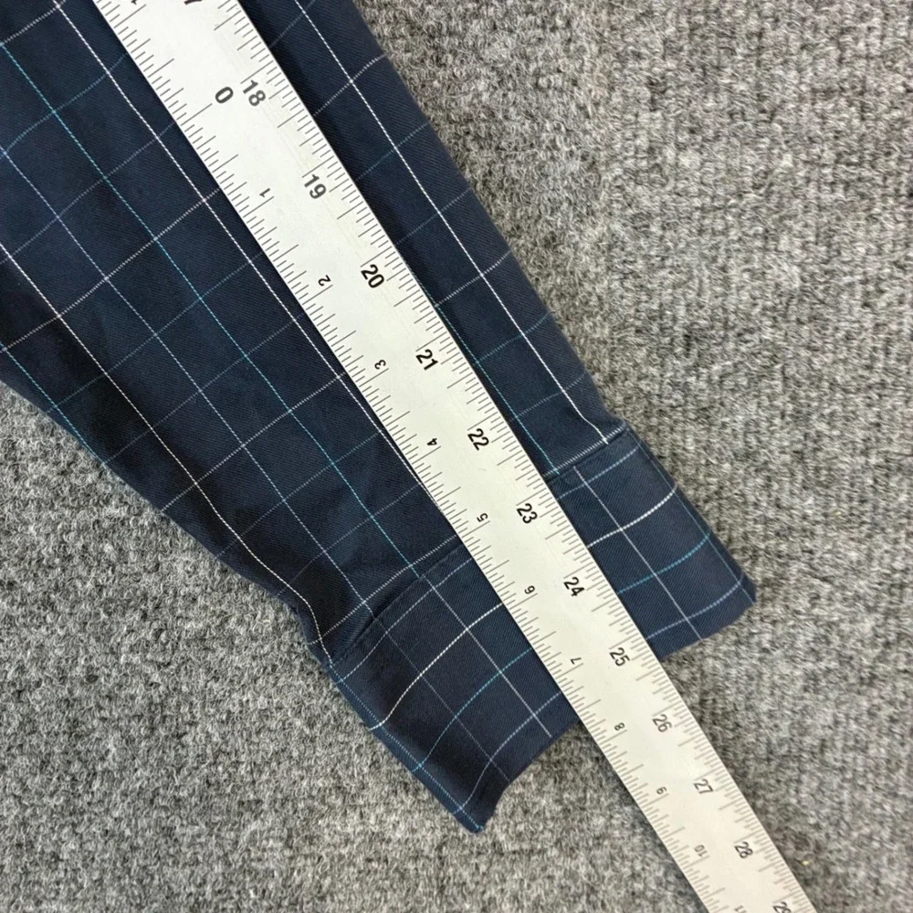 Banana Republic Mens Size Large Navy Blue Windowpane Plaid Non-Iron Dress Shirt